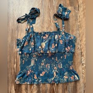 NWOT NATURAL LIFE Floral Camisole with shoulder ties and cinched waist